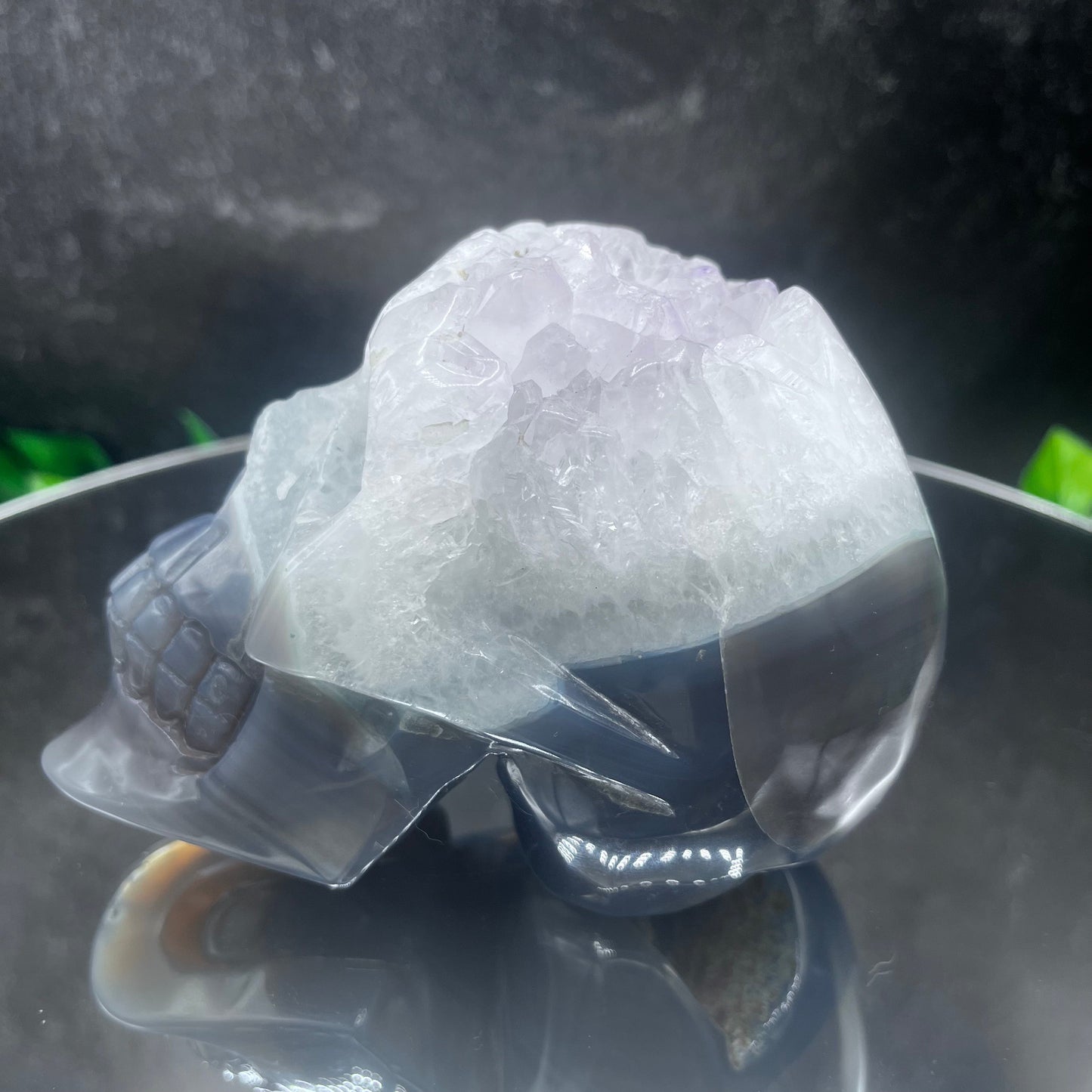 Amethyst in Quartz Grey Agate Skull