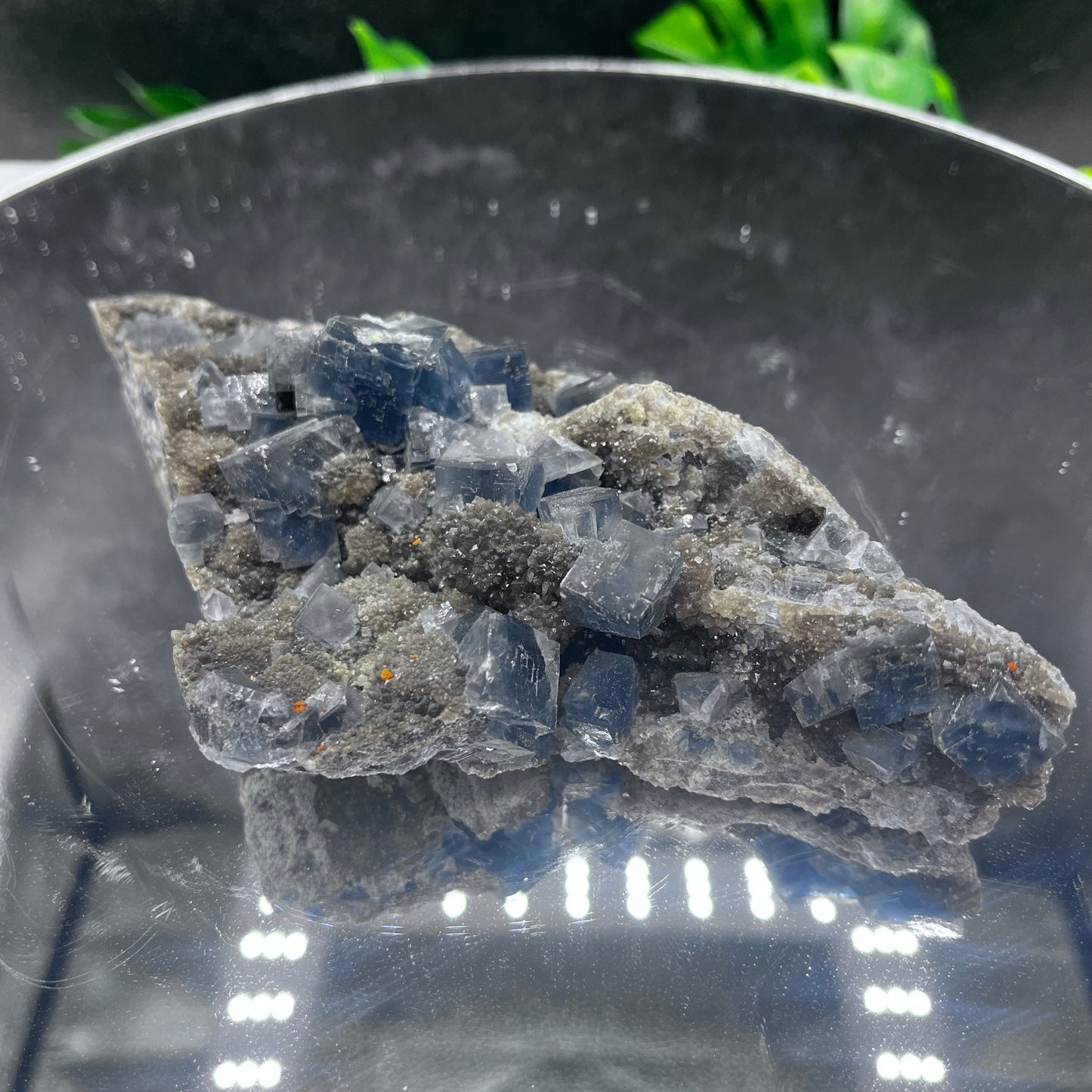 Yaogangxian Cubic Blue Fluorite on Black Druzy