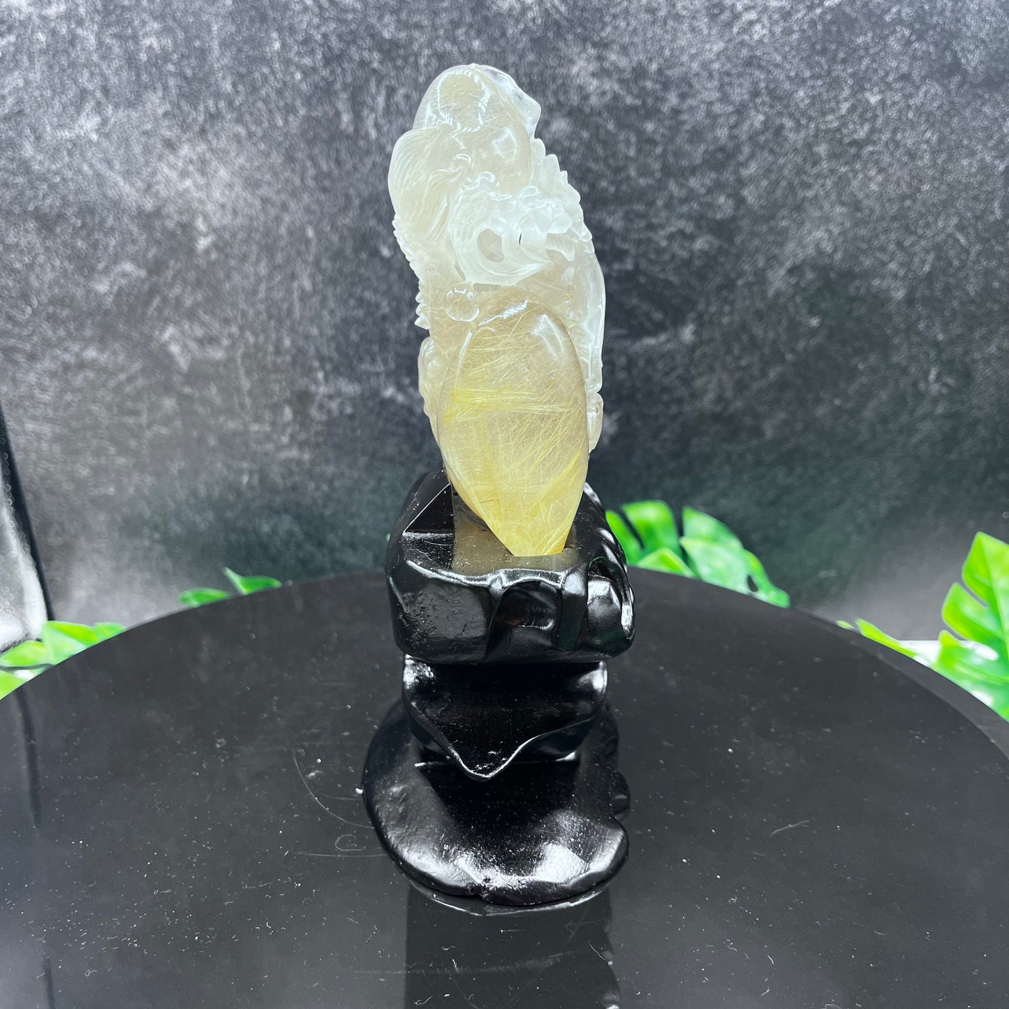 Rutile in Quartz Dragon on Stand