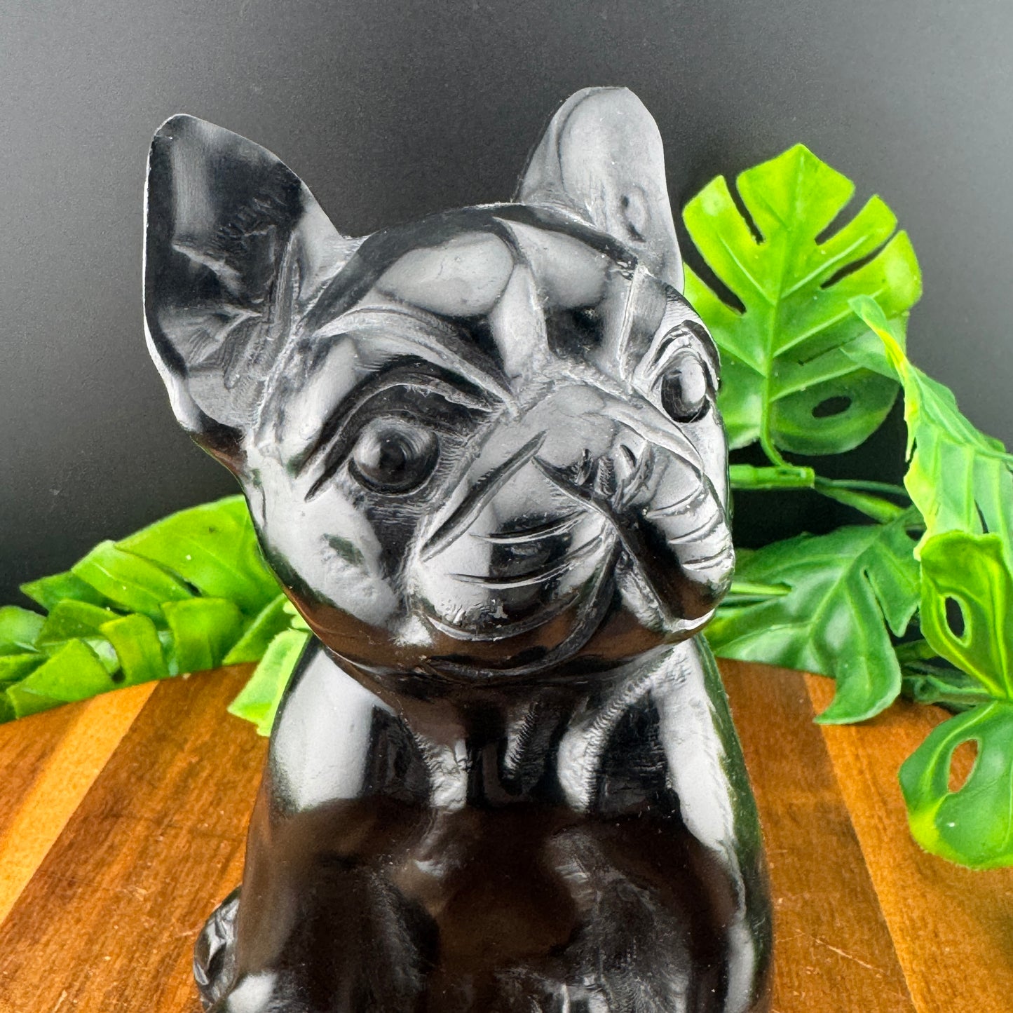 Black Obsidian Frenchie Carving