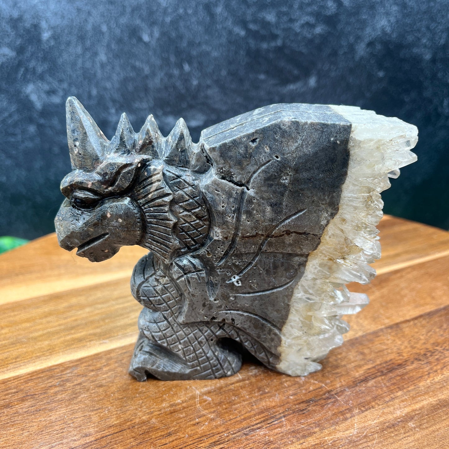 Quartz Cluster Dragon Carving