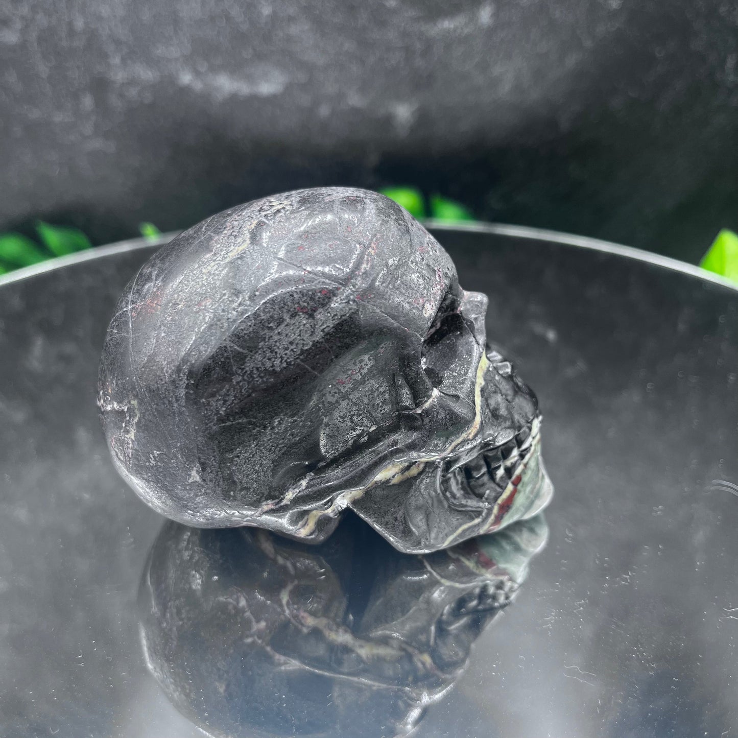 Chrysoprase Magnetite Skull