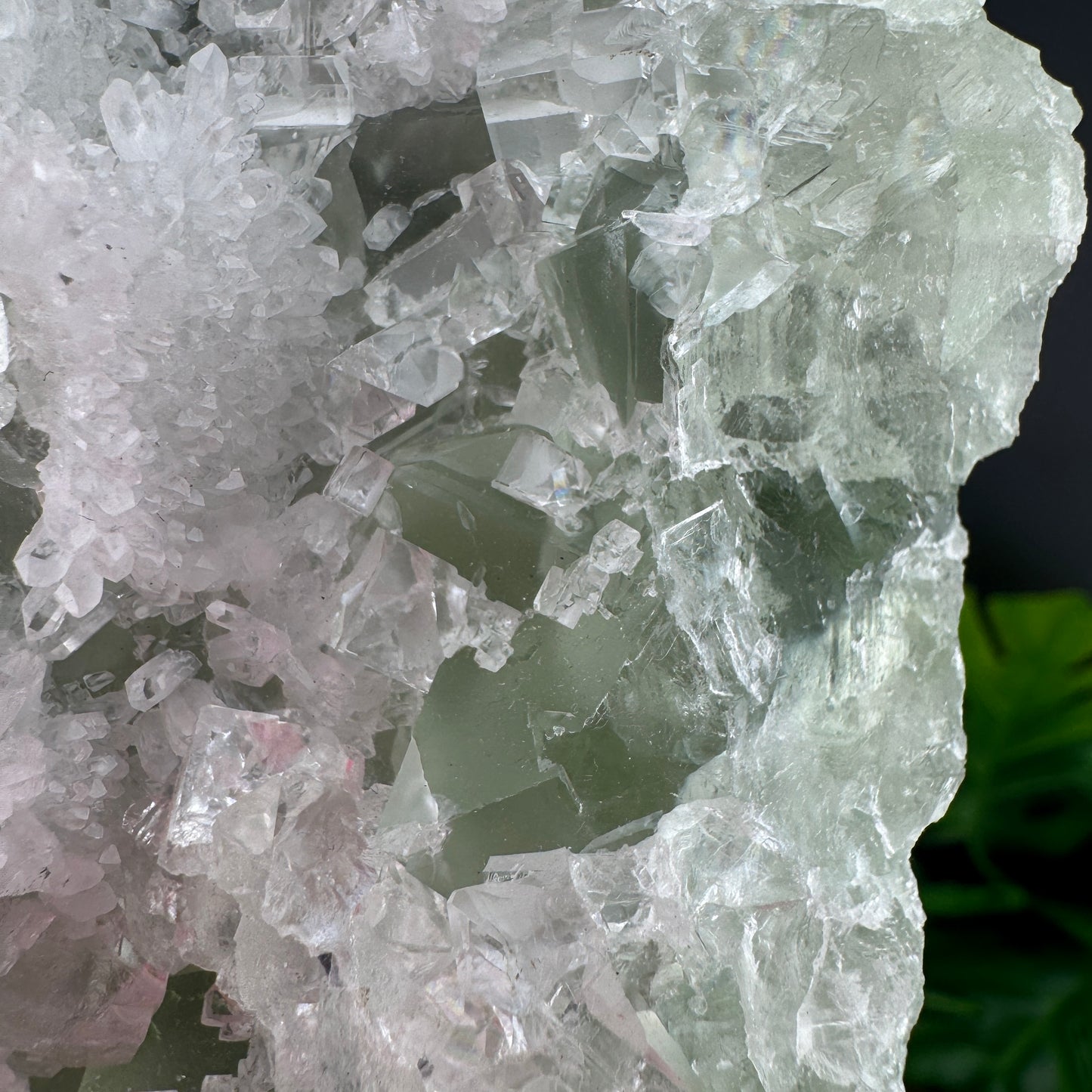 White and Green Sugar Fluorite with Needle Clear Quartz