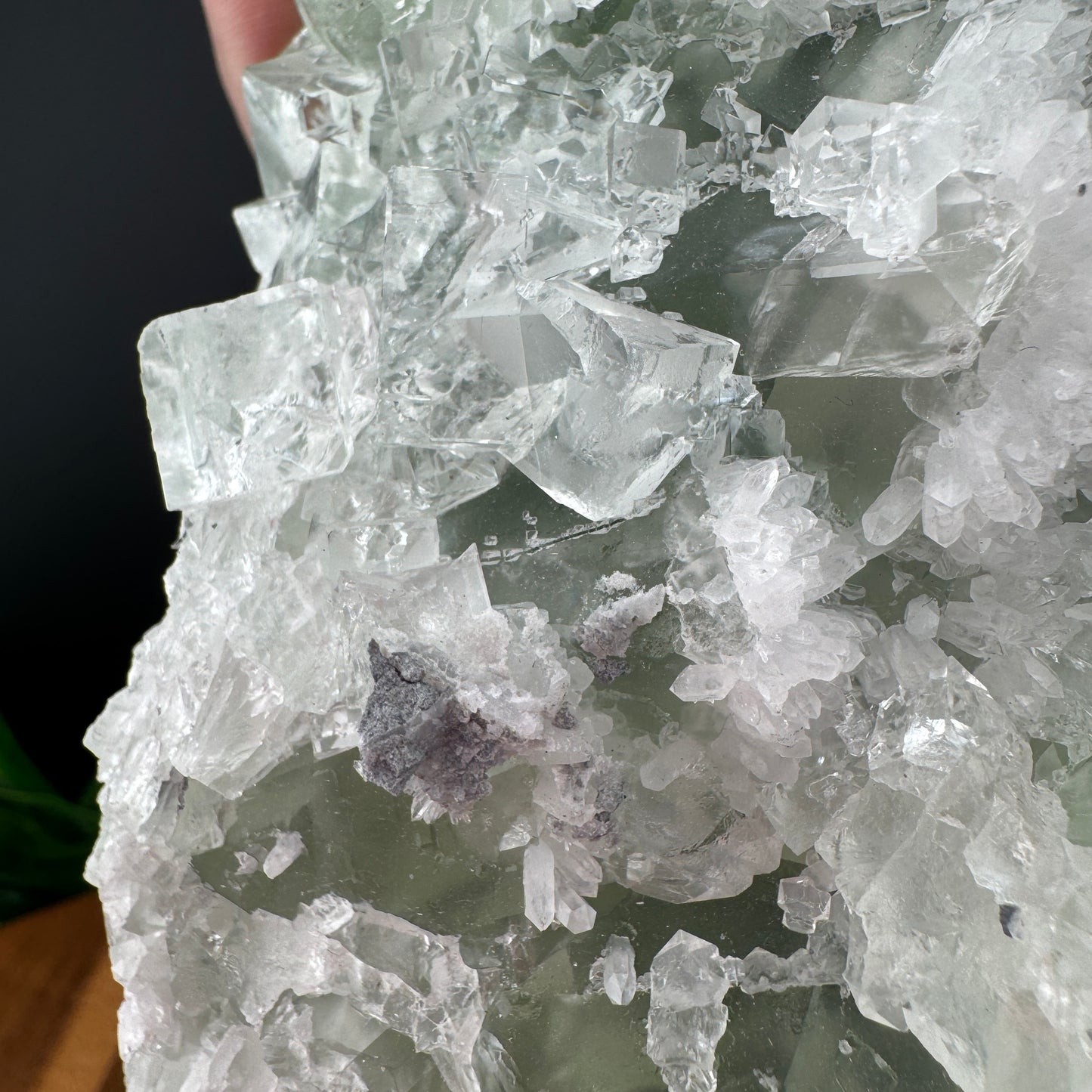 White and Green Sugar Fluorite with Needle Clear Quartz