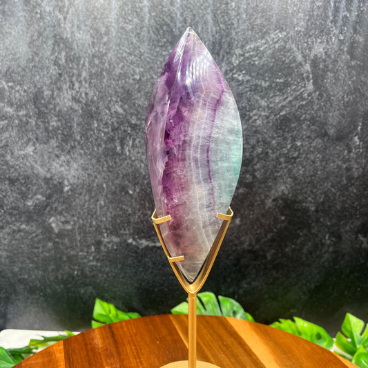 Rainbow Fluorite Flame with Gold Metal Stand