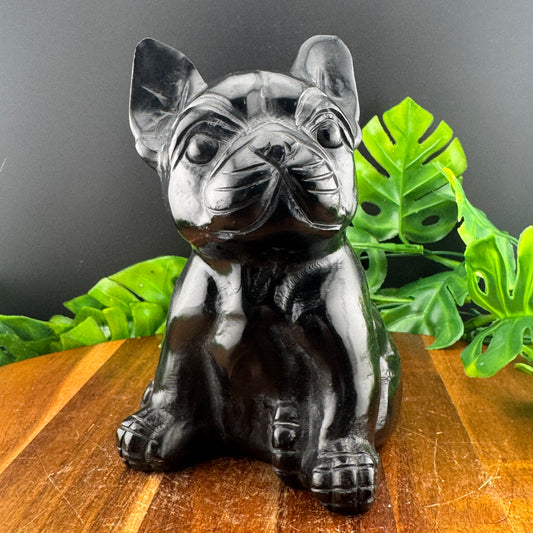 Black Obsidian Frenchie Carving