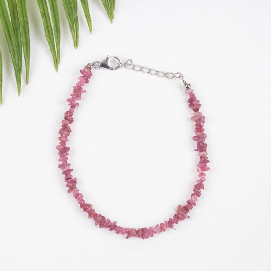 Sterling Silver Pink Tourmaline Chip Bracelet