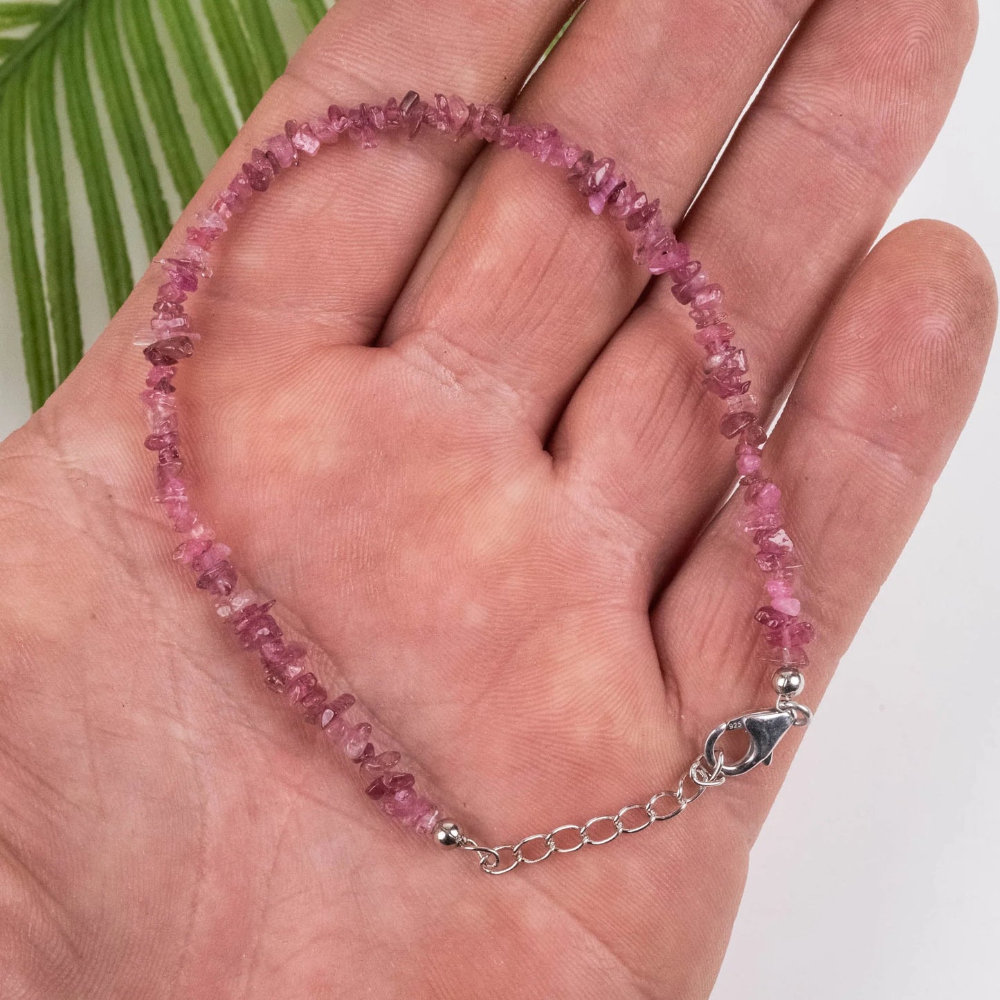 Sterling Silver Pink Tourmaline Chip Bracelet
