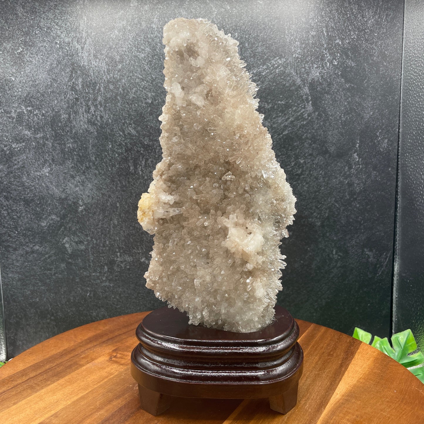 Clear Quartz Cluster With Wood Stand