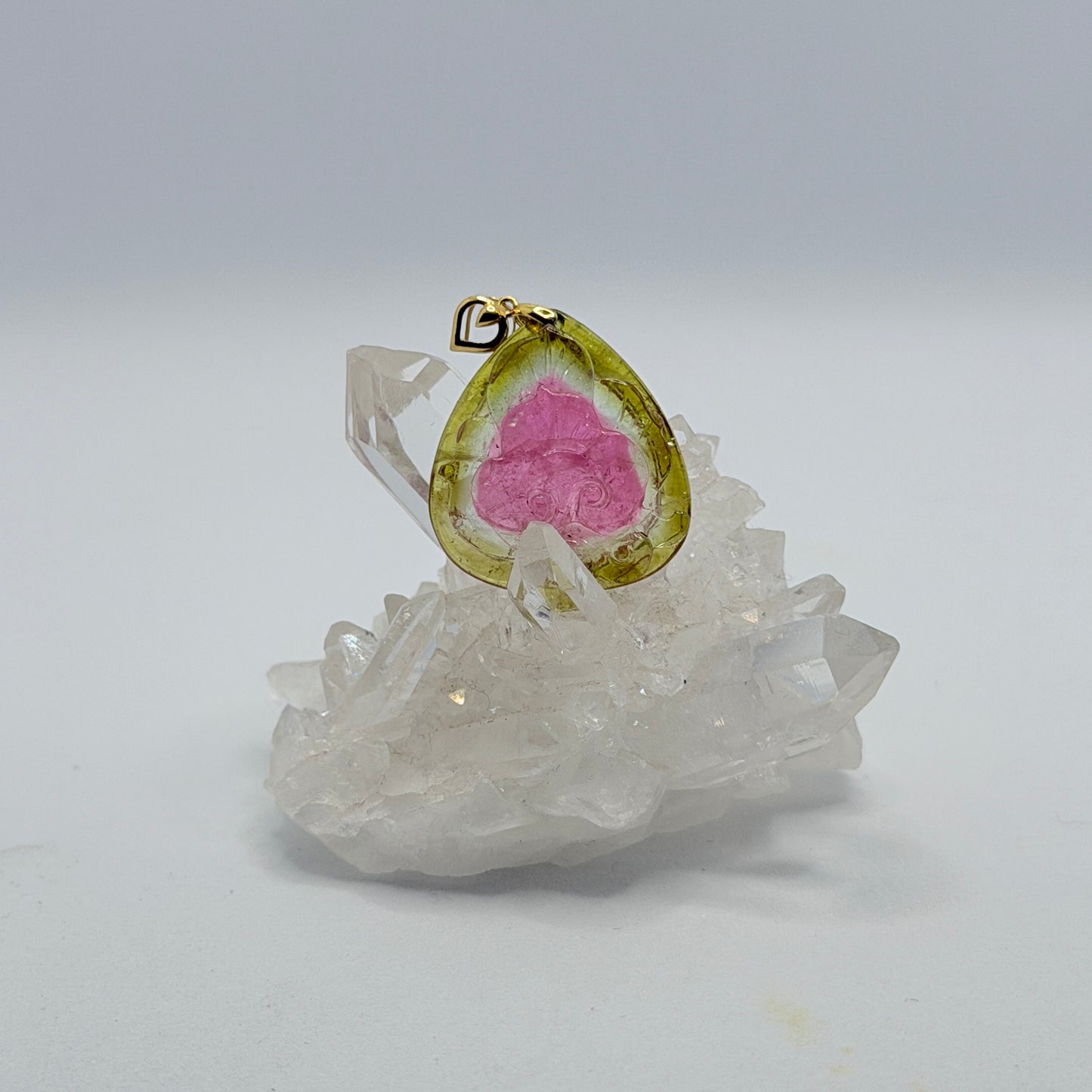 Watermelon Tourmaline Flower Pendant with 14kt gold bail