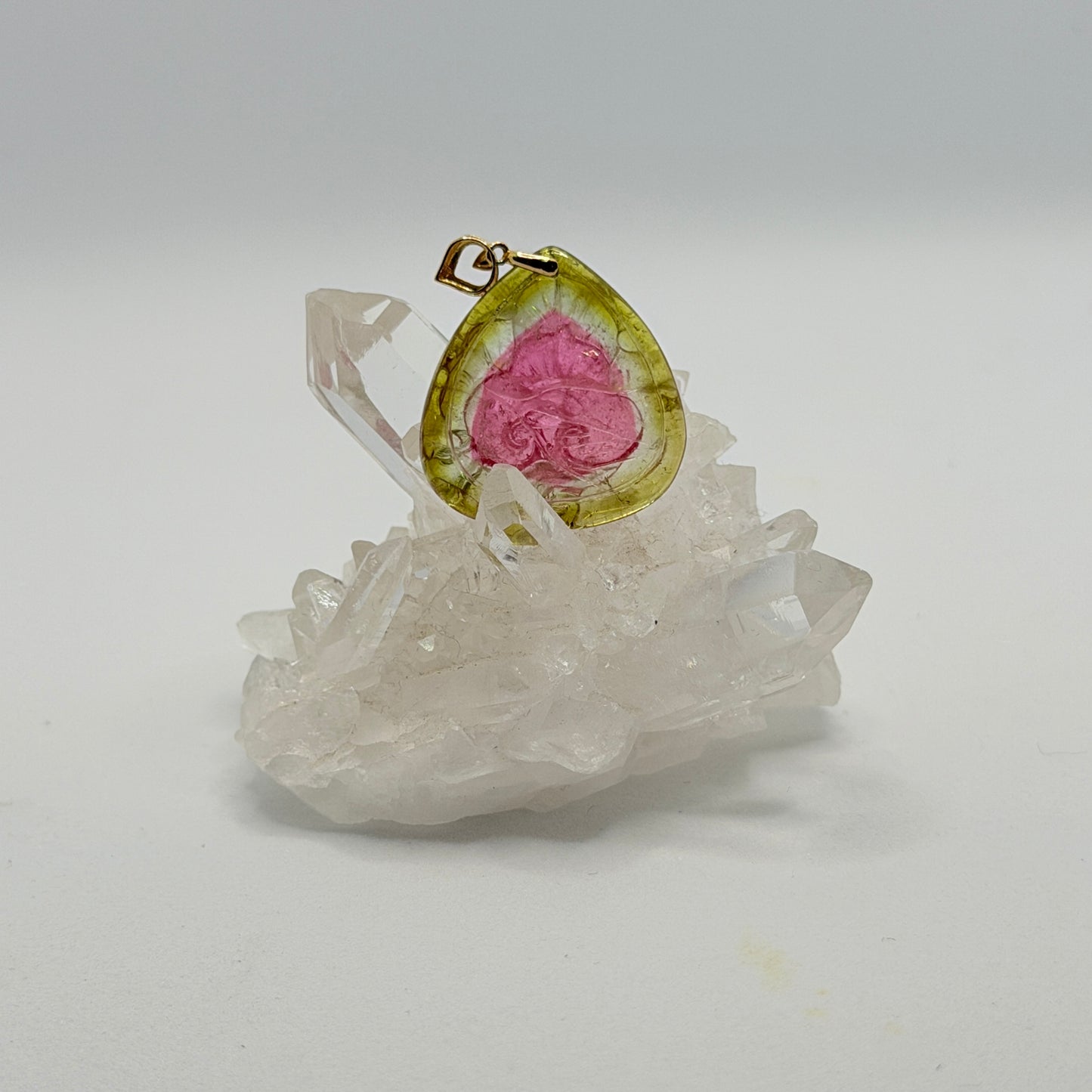 Watermelon Tourmaline Flower Pendant with 14kt gold bail