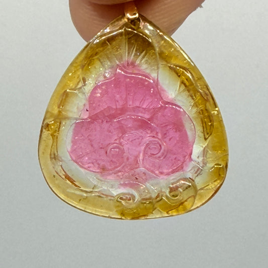Watermelon Tourmaline Flower Pendant with 14kt gold bail