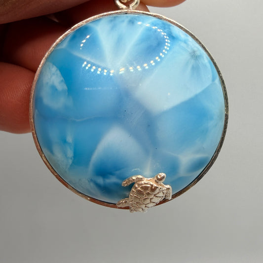 Larimar Round Turtle Pendant