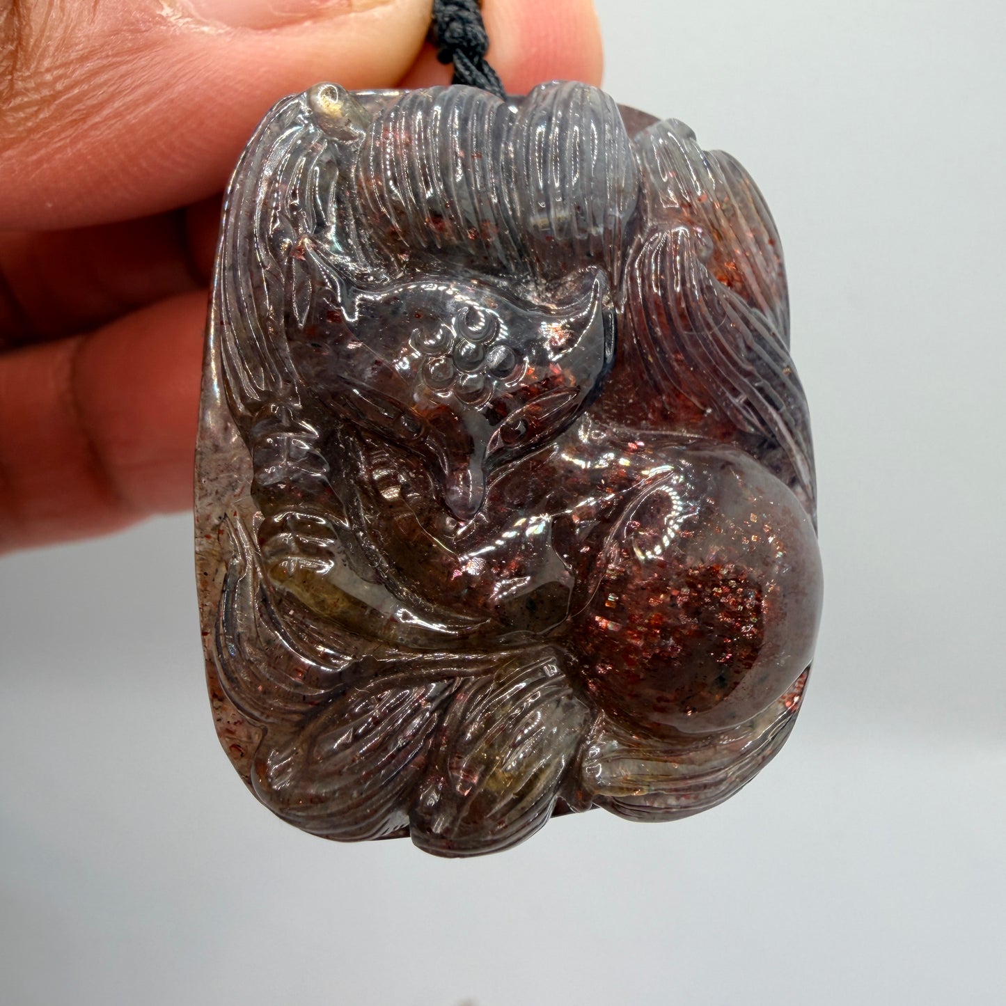 Iolite Sunstone Nine Tail Fox Pendant