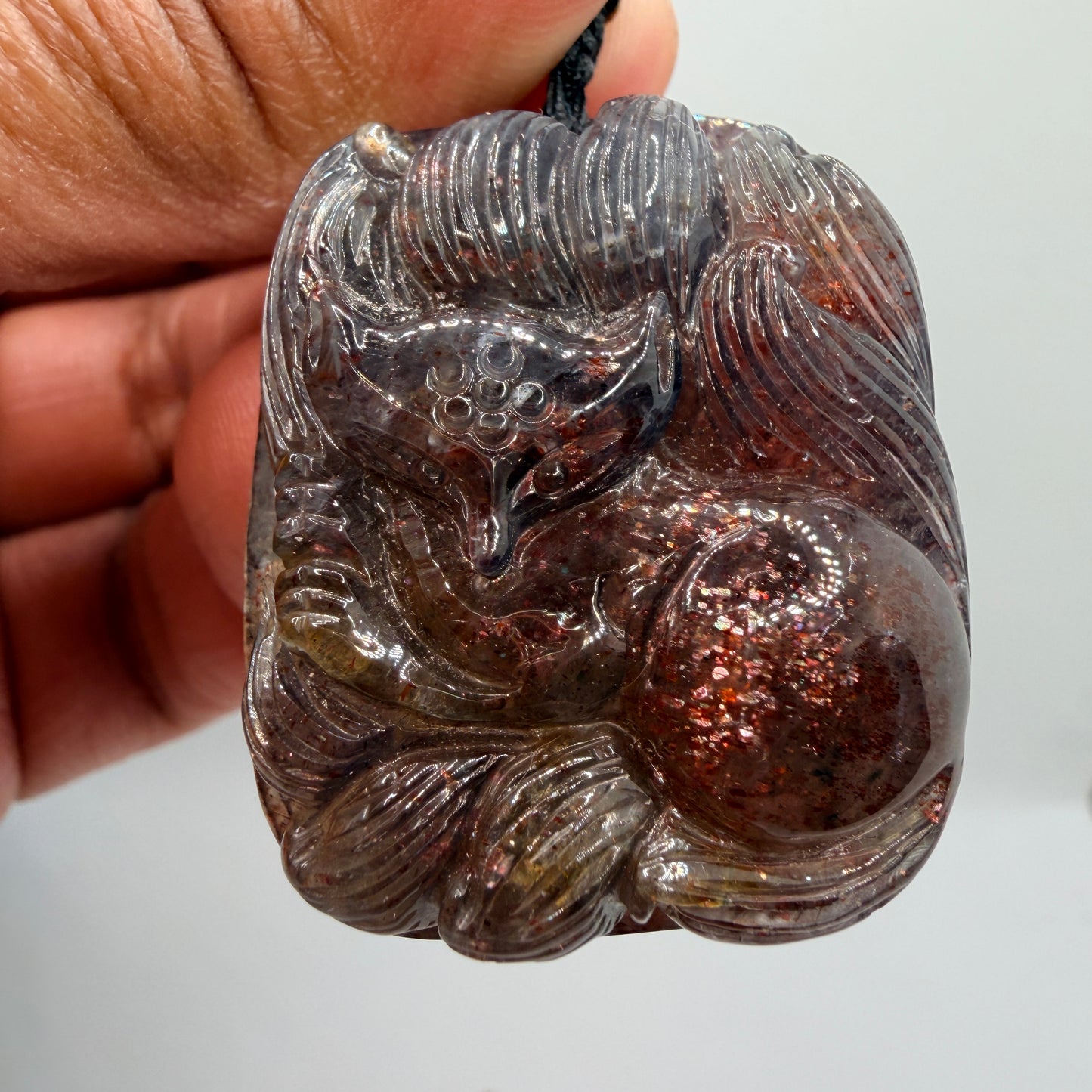 Iolite Sunstone Nine Tail Fox Pendant