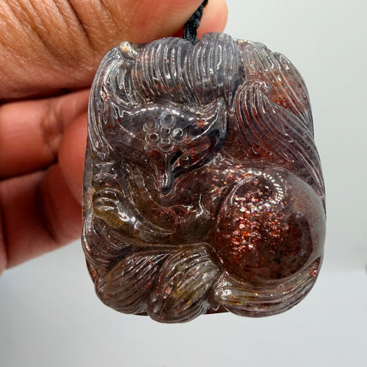 Iolite Sunstone Nine Tail Fox Pendant