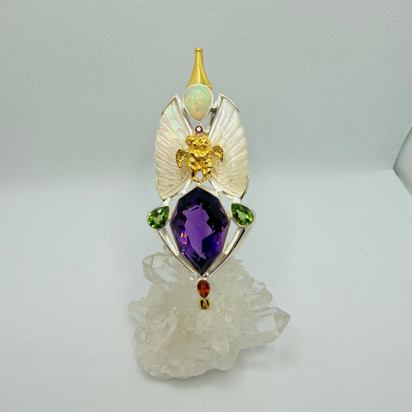 Gotland 12k Gold Pendant with Amethyst, Garnet, Opal, Peridot & Pink Tourmaline