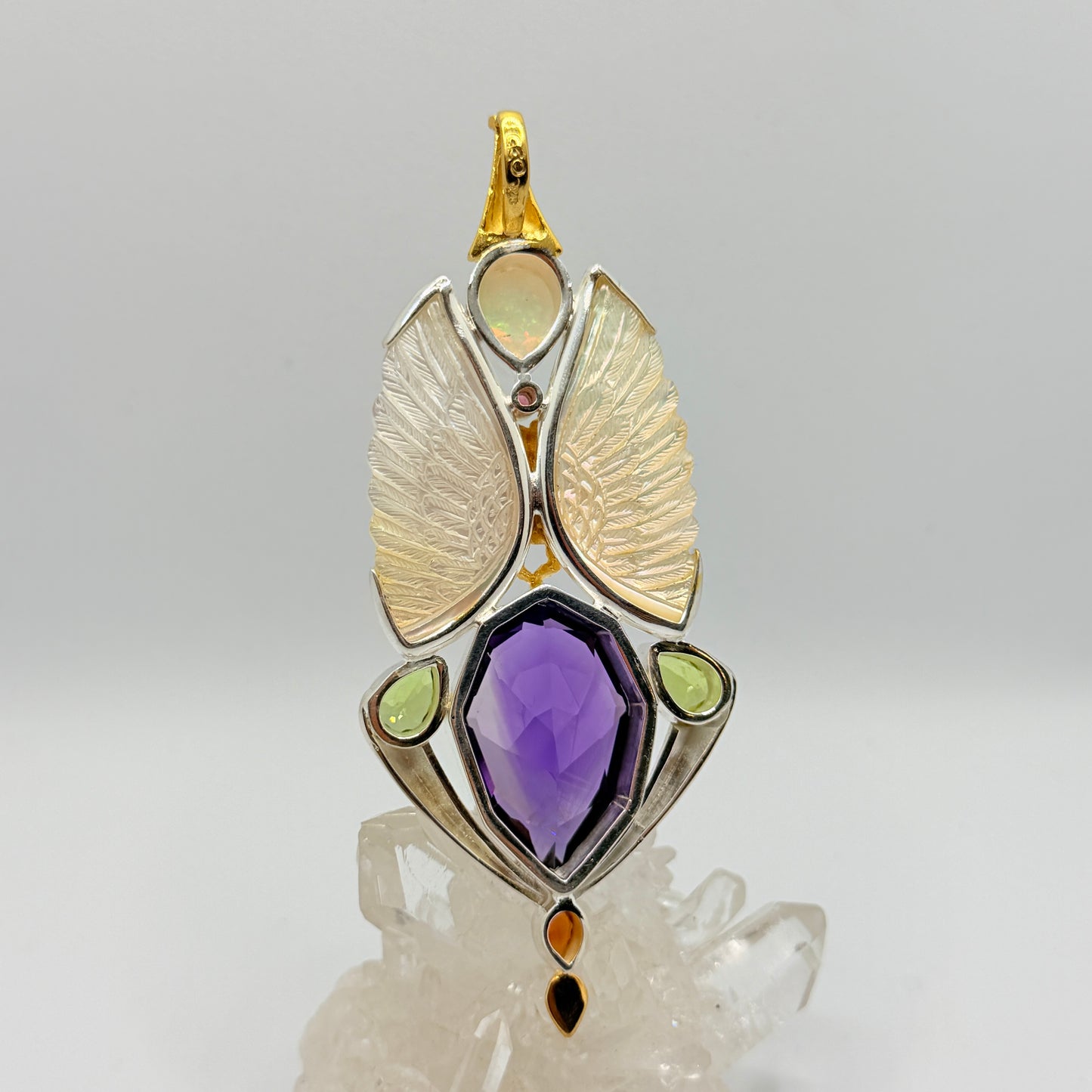 Gotland 12k Gold Pendant with Amethyst, Garnet, Opal, Peridot & Pink Tourmaline
