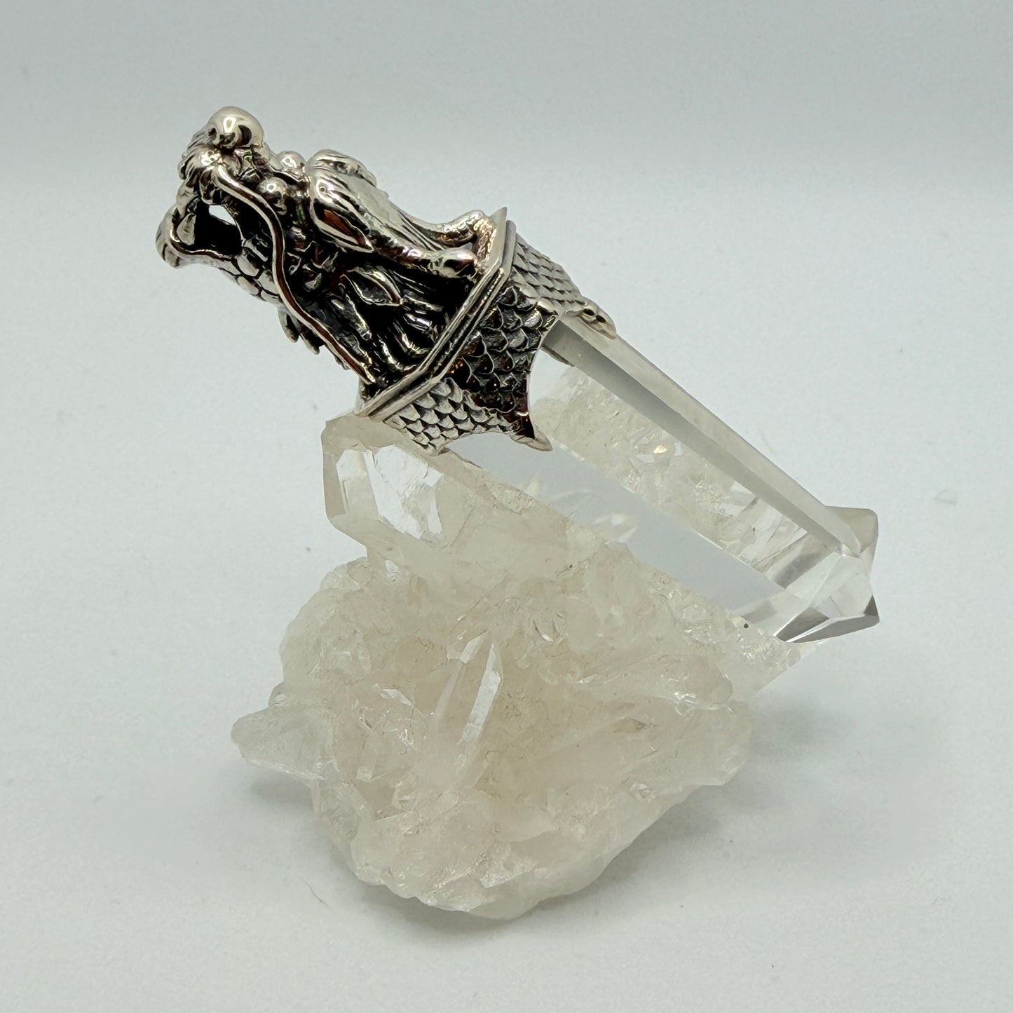 Gotland Dragon Head Pendant on Quartz Tip in 925 Sterling Silver