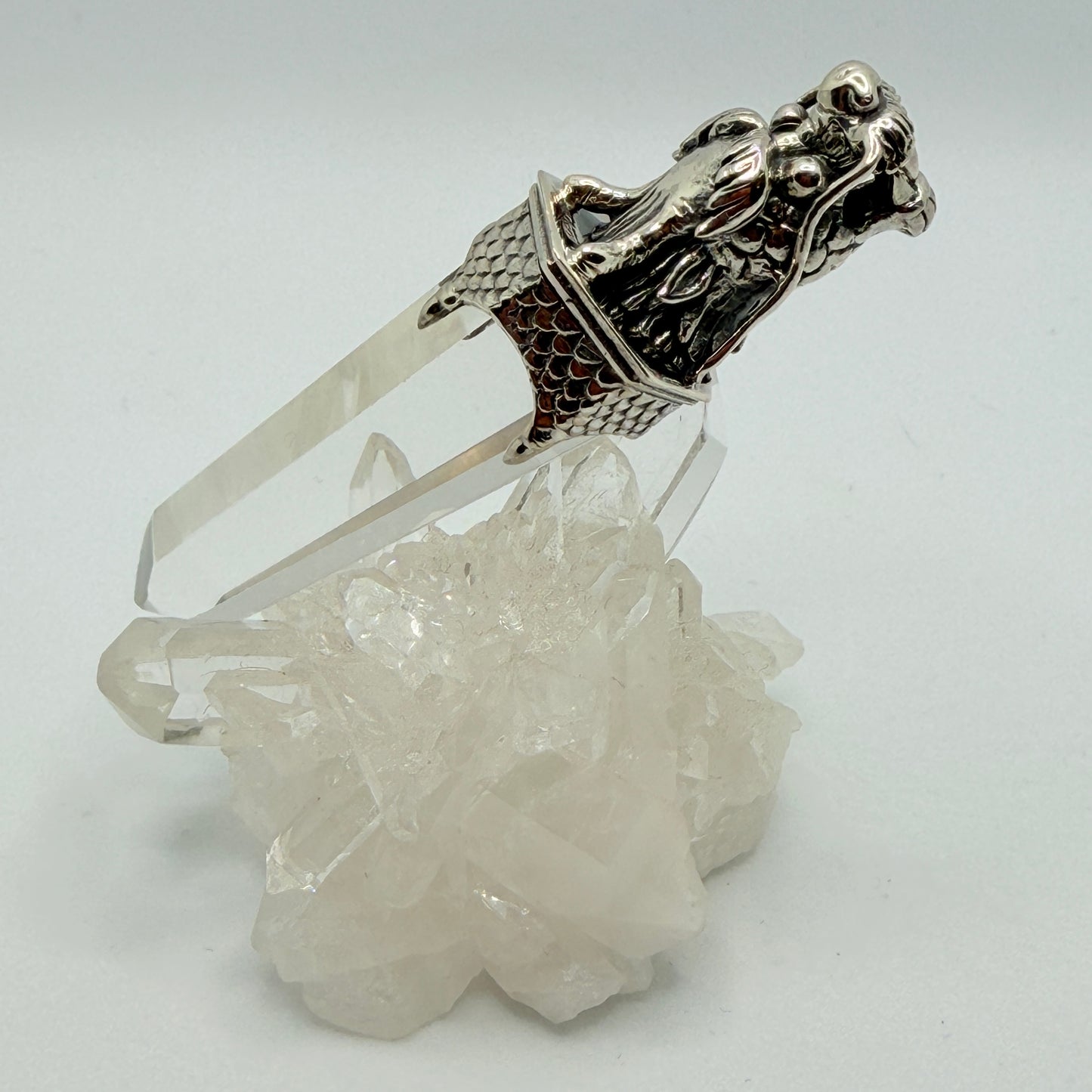 Gotland Dragon Head Pendant on Quartz Tip in 925 Sterling Silver