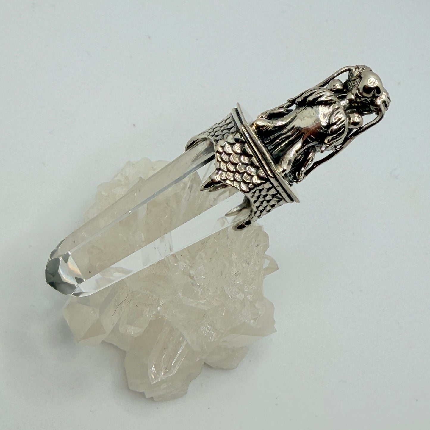 Gotland Dragon Head Pendant on Quartz Tip in 925 Sterling Silver