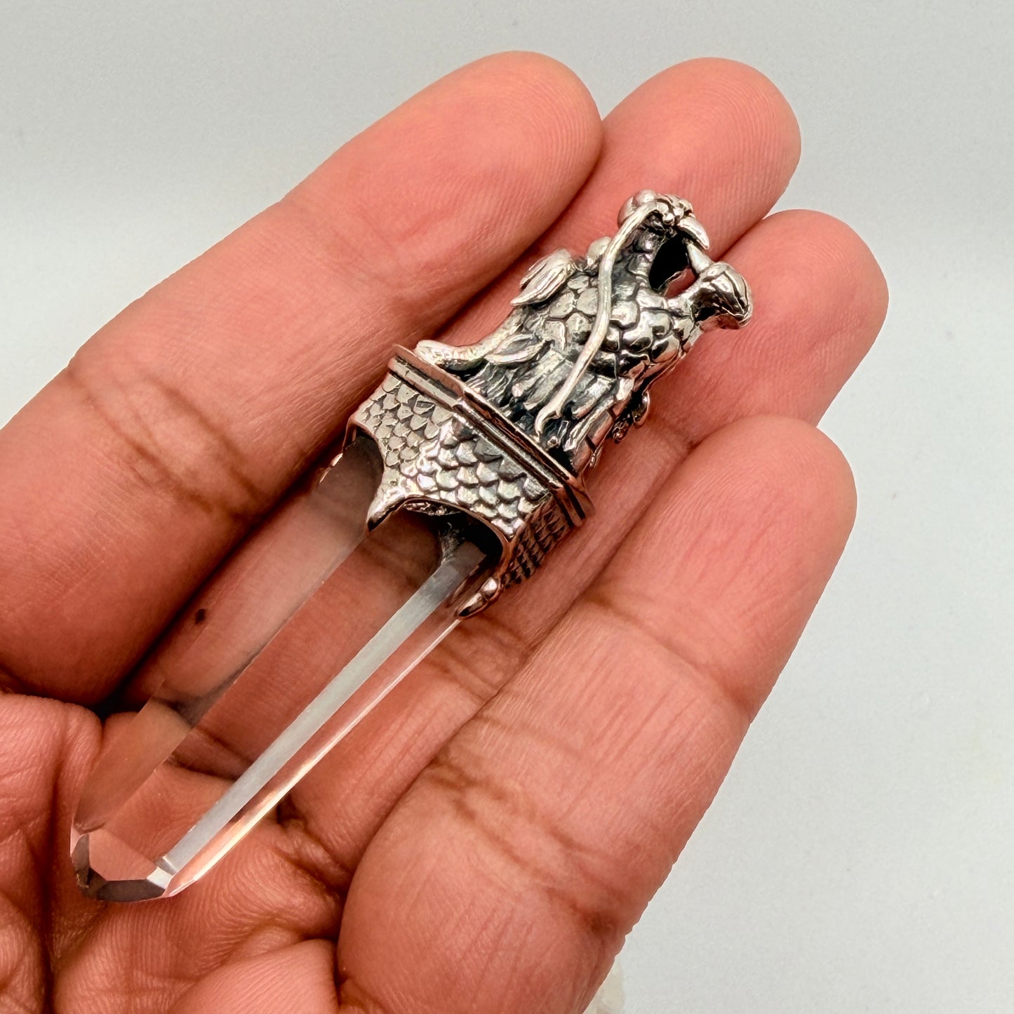 Gotland Dragon Head Pendant on Quartz Tip in 925 Sterling Silver