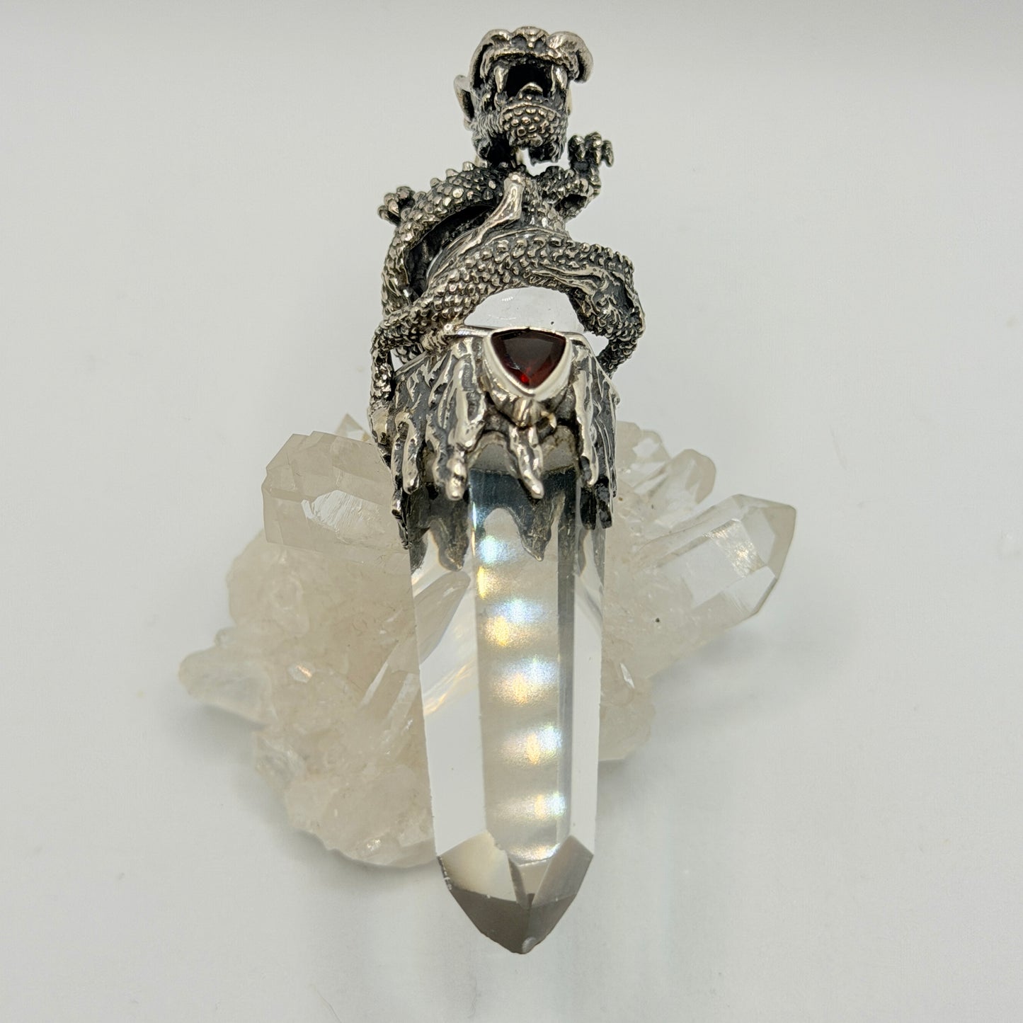 Gotland Sterling Silver Sphere on Dragon Quartz Tip Pendant with Garnet
