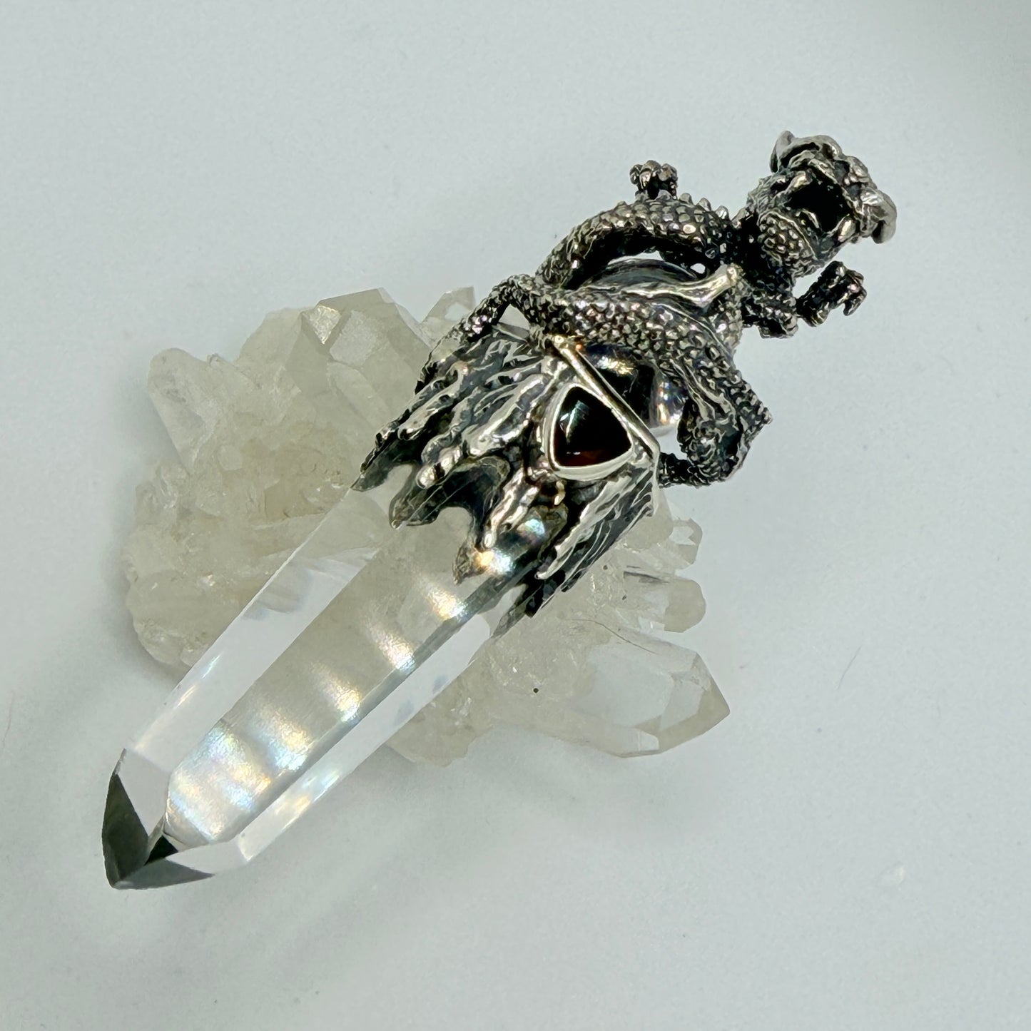 Gotland Sterling Silver Sphere on Dragon Quartz Tip Pendant with Garnet