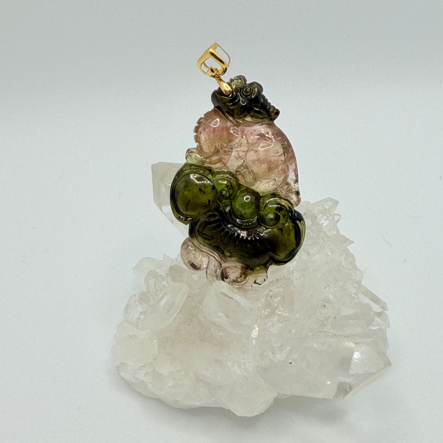 Watermelon Tourmaline Lotus Pendant with 12kt Heart Bail