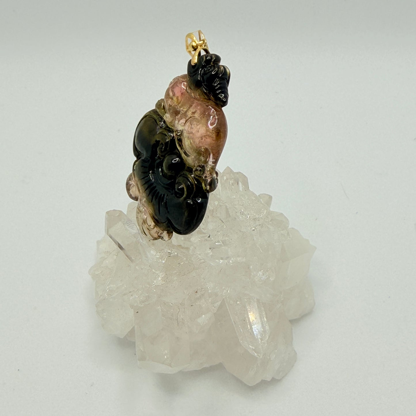 Watermelon Tourmaline Lotus Pendant with 12kt Heart Bail