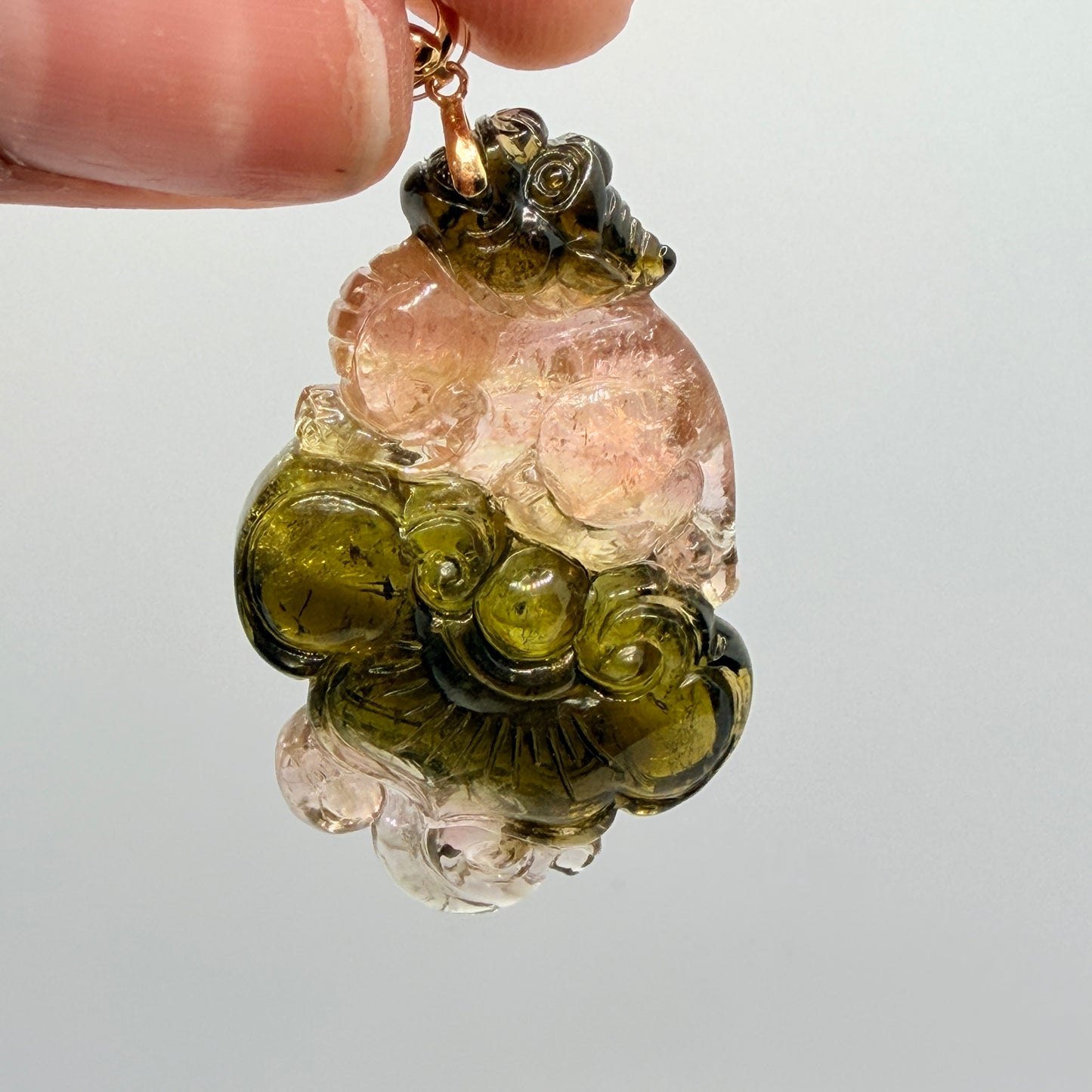 Watermelon Tourmaline Lotus Pendant with 12kt Heart Bail