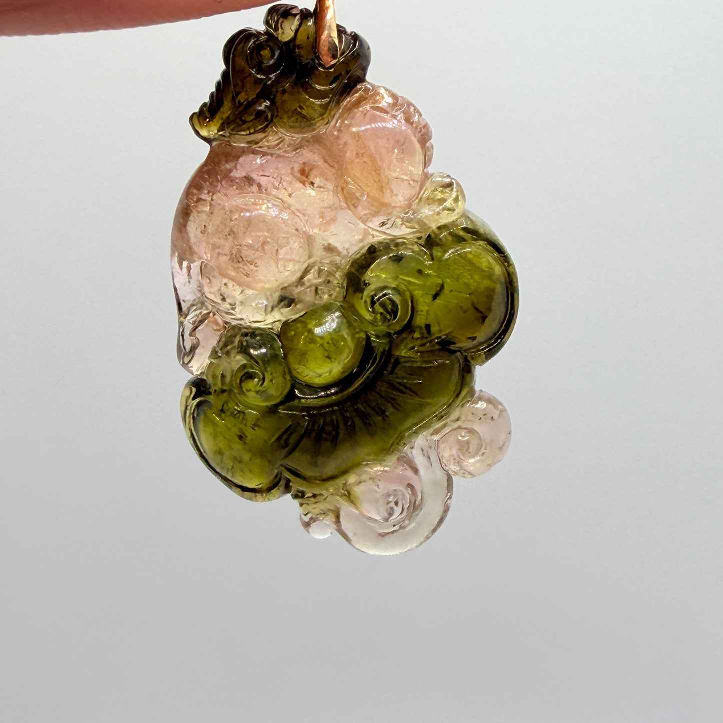 Watermelon Tourmaline Lotus Pendant with 12kt Heart Bail