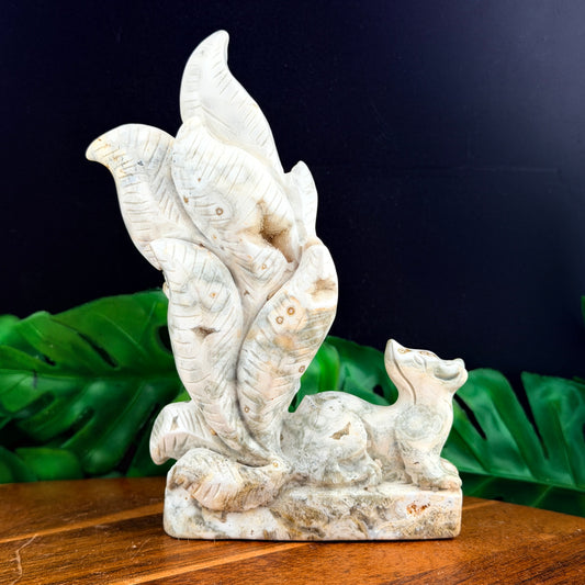 White Orbicular Jasper Nine Tail Fox