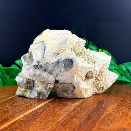 Unique White Quartz in Agate Skull
