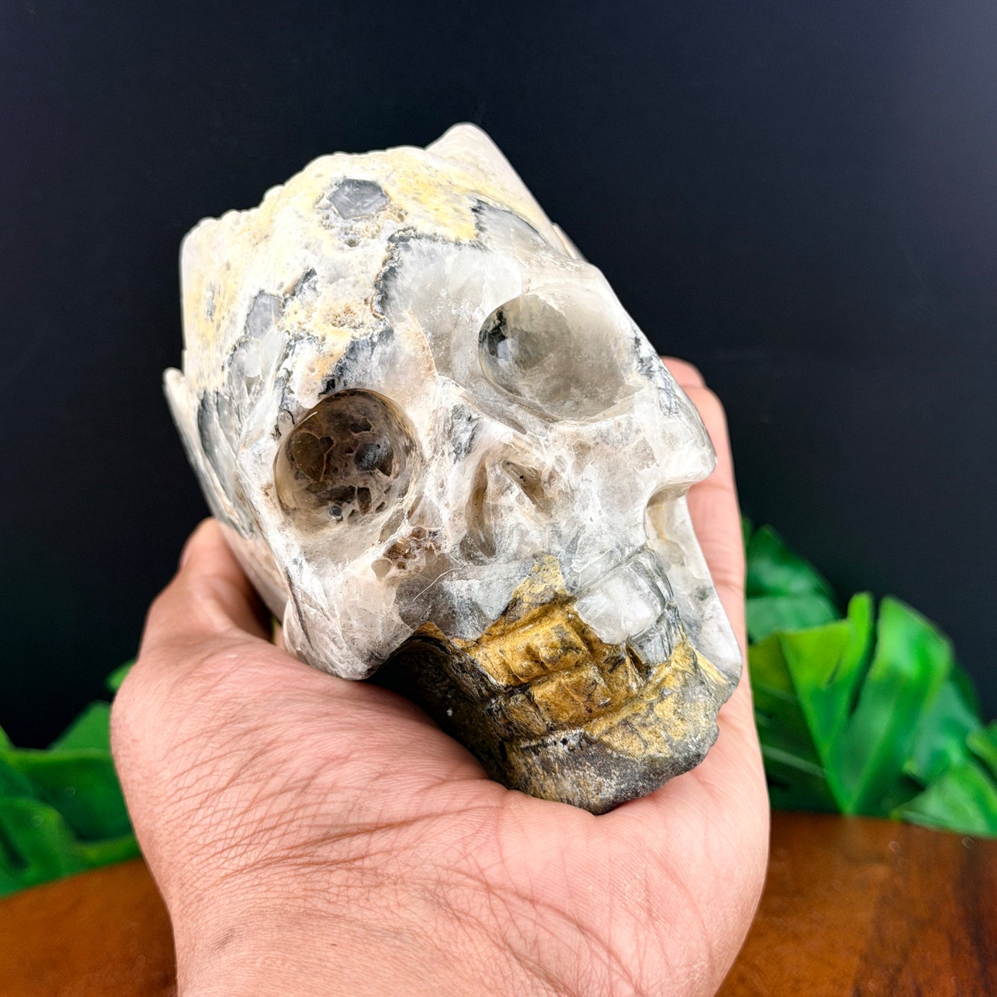 Unique White Quartz in Agate Skull