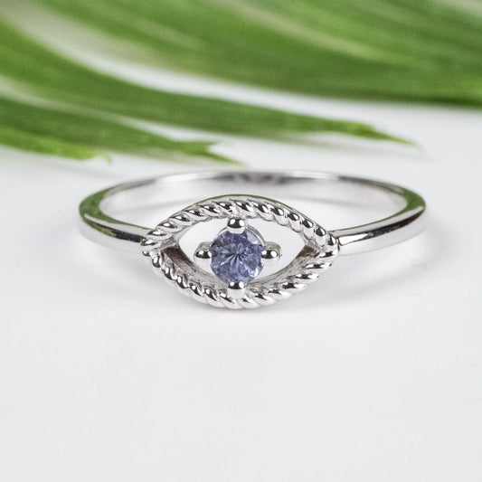 Tanzanite Evil Eye Braided Ring 3mm .925 Silver