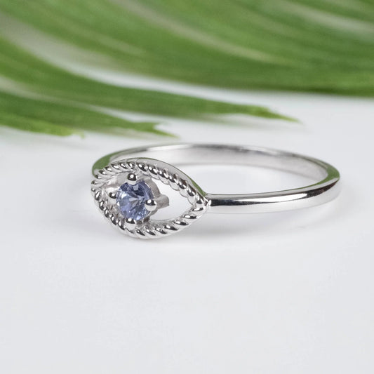 Tanzanite Evil Eye Braided Ring 3mm .925 Silver