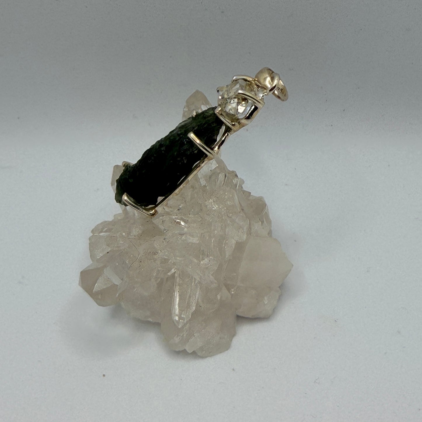 Moldavite + Herkimer Diamond Pendant 6.76 g 49x13mm .925 Silver