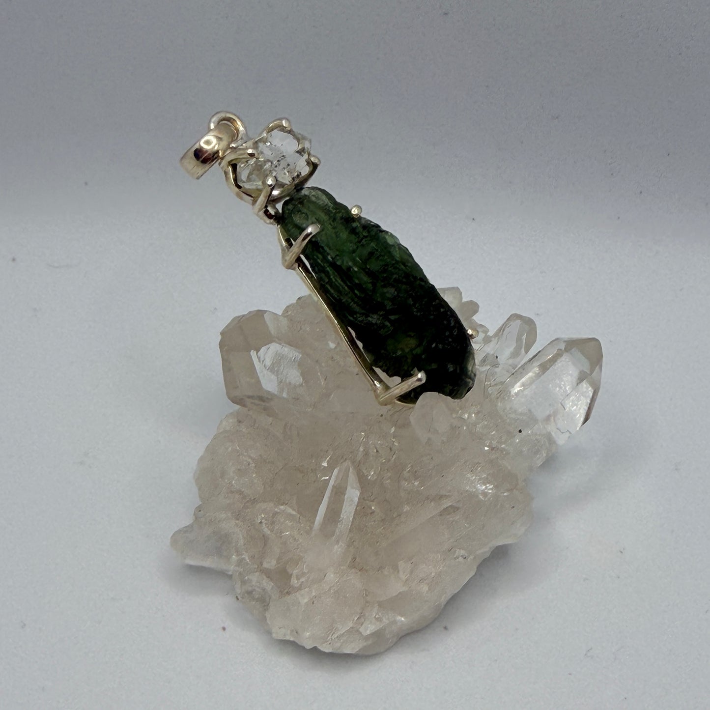 Moldavite + Herkimer Diamond Pendant 6.76 g 49x13mm .925 Silver