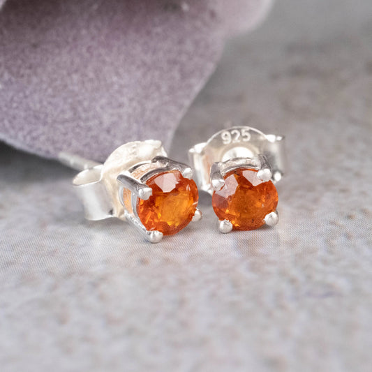 Orange Kyanite Stud Earrings 4mm .925 Silver