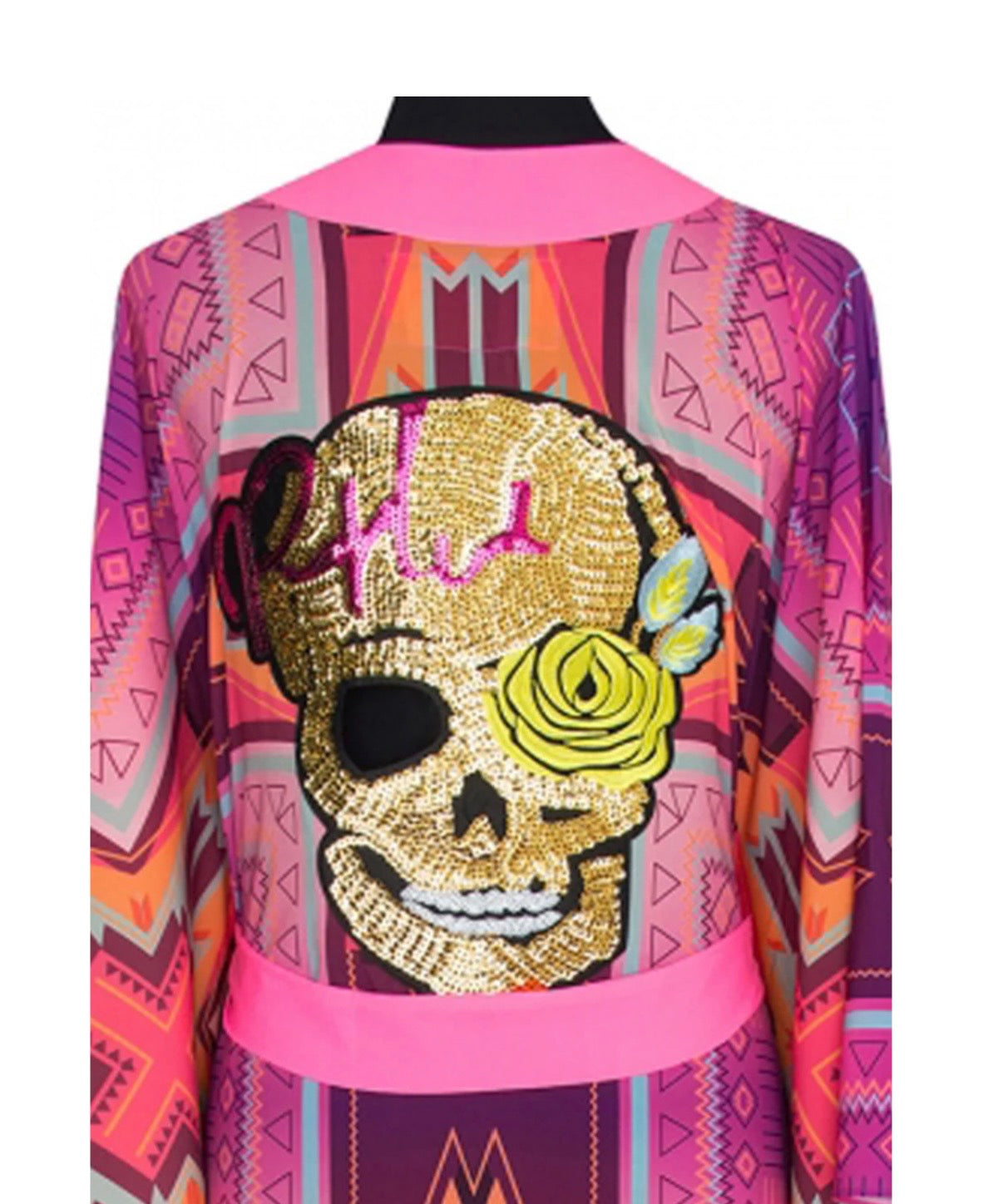 Sugar Skull Hot Pink Tribal Kimono