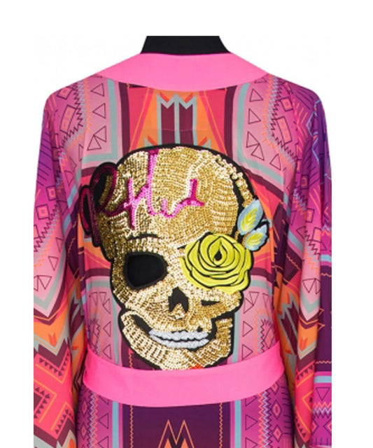 Sugar Skull Hot Pink Tribal Kimono
