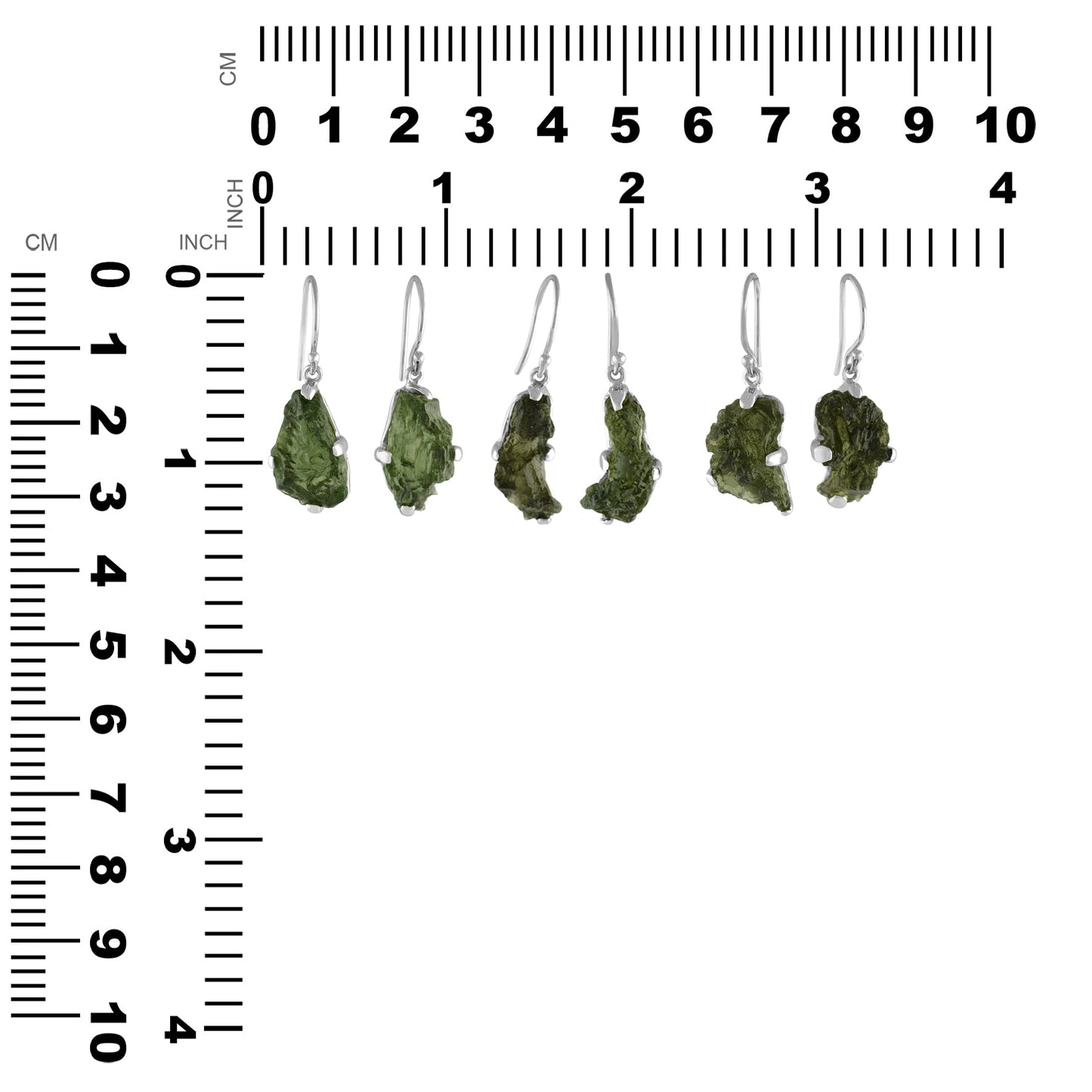 Starborn Rough Moldavite Dangle Earrings in Sterling Silver
