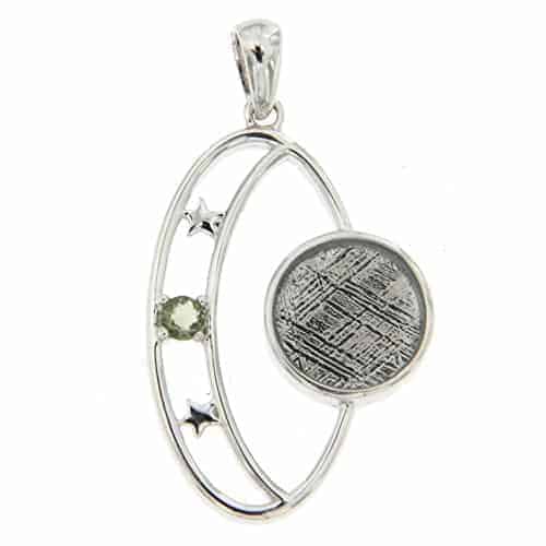 Starborn Moldavite & Muonionalusta Meteorite Pendant in Sterling Silver