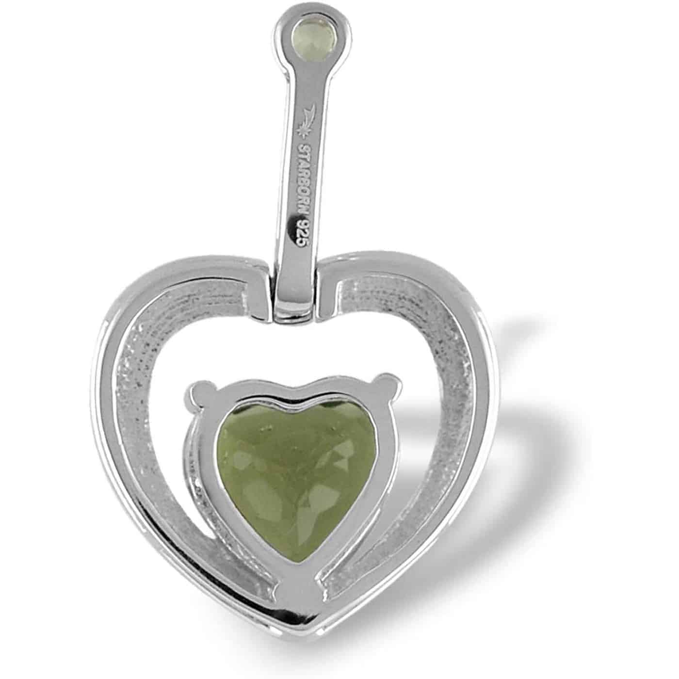 Starborn Faceted Moldavite Heart Pendant with White Topaz Accent in Sterling Silver
