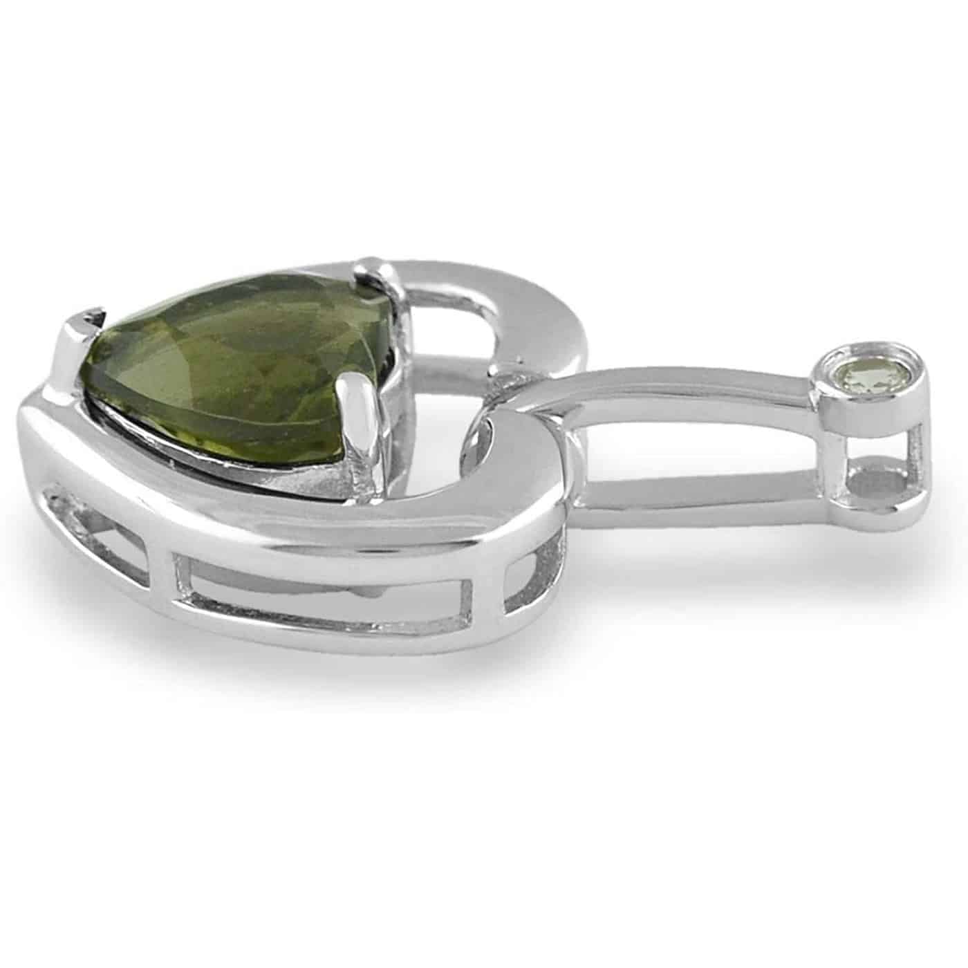 Starborn Faceted Moldavite Heart Pendant with White Topaz Accent in Sterling Silver