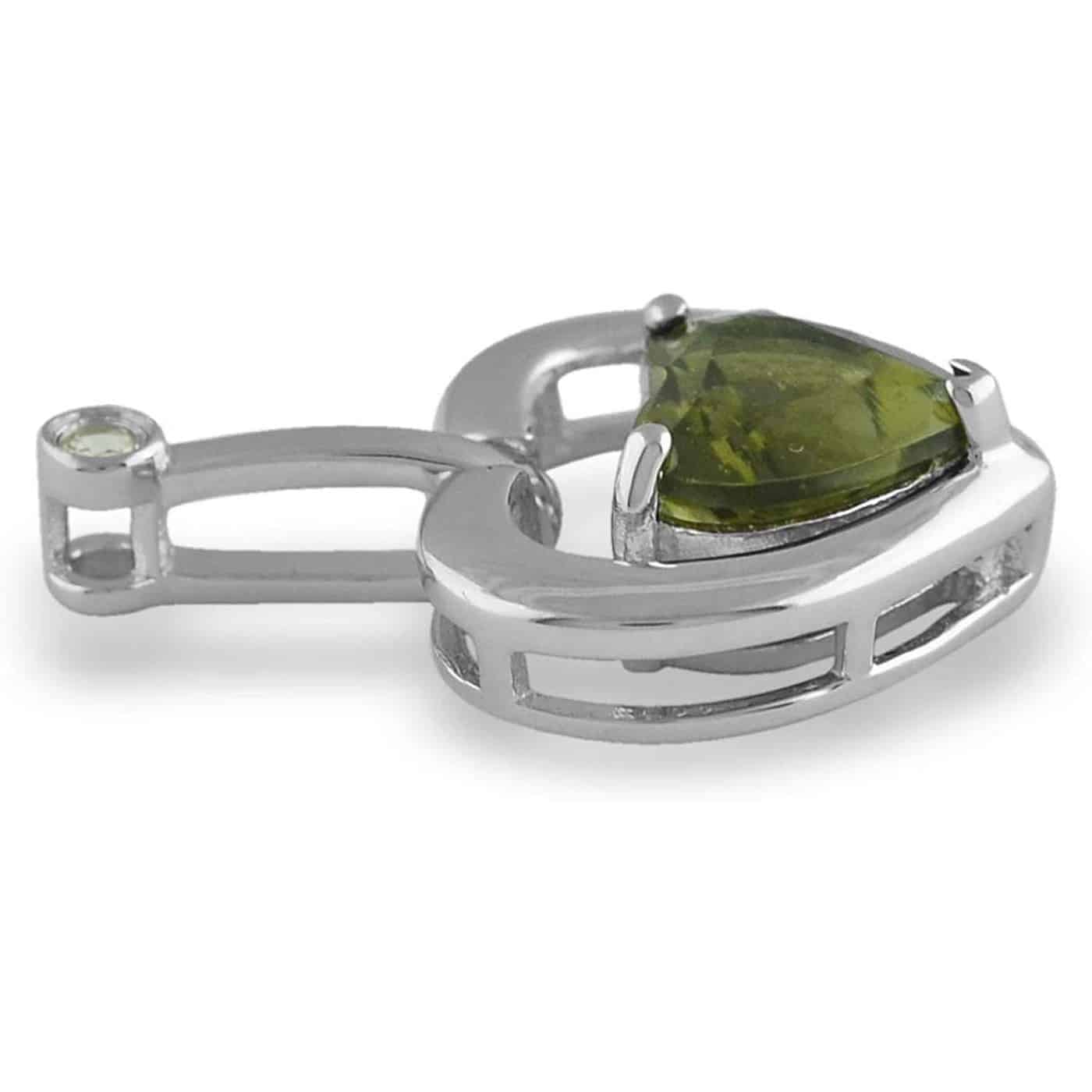 Starborn Faceted Moldavite Heart Pendant with White Topaz Accent in Sterling Silver