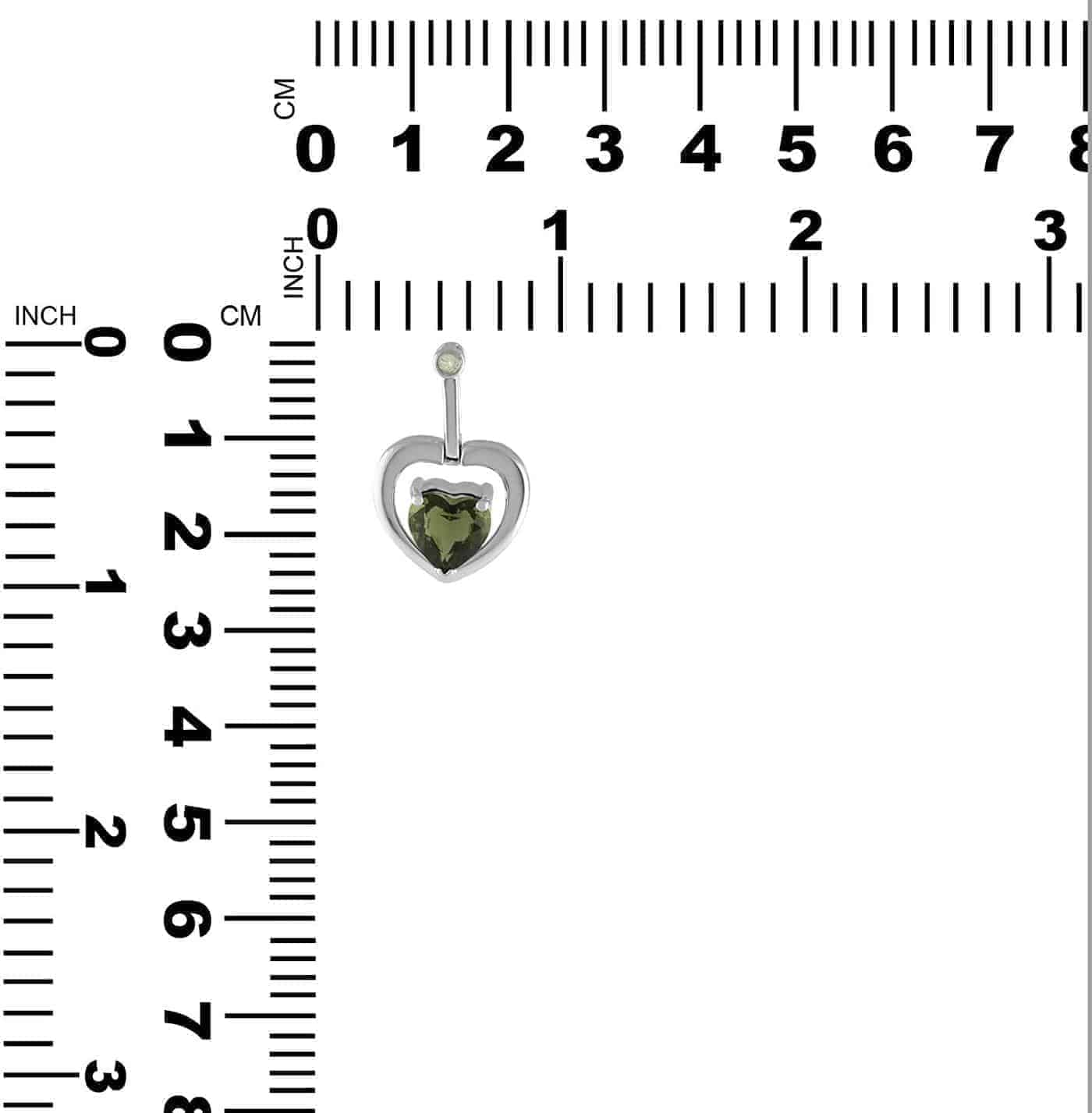 Starborn Faceted Moldavite Heart Pendant with White Topaz Accent in Sterling Silver