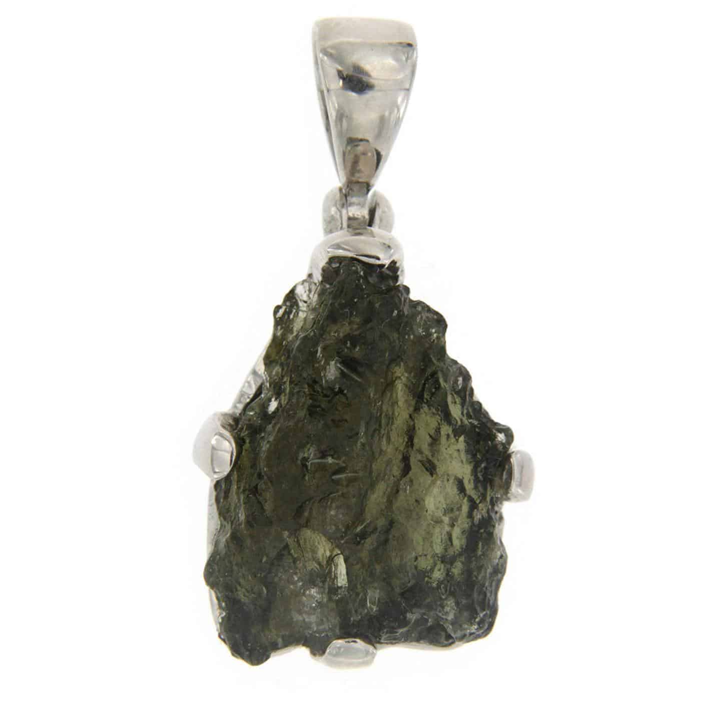 Starborn Natural Rough Moldavite Prong Set Pendant in Sterling Silver (7-11ct)