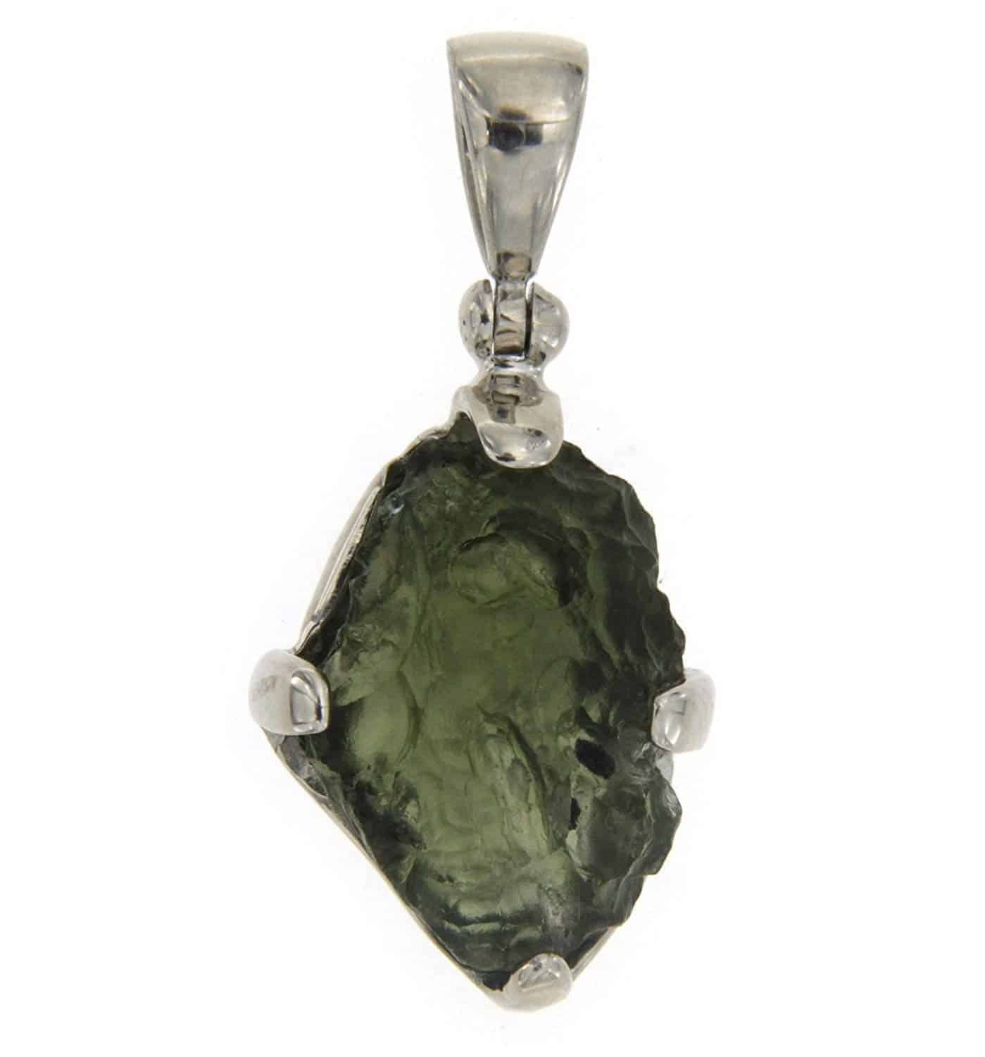 Starborn Natural Rough Moldavite Prong Set Pendant in Sterling Silver (7-11ct)
